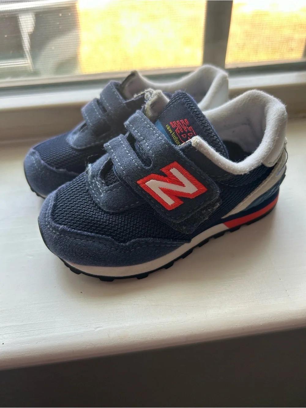New Balance Navy and Red Kids Velcro Sneakers